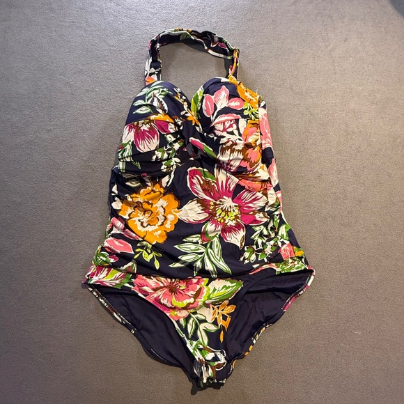 Anne Cole Other - Anne Cole Asymmetric Floral One Piece Swimsuit Teal Pink 18W NEW